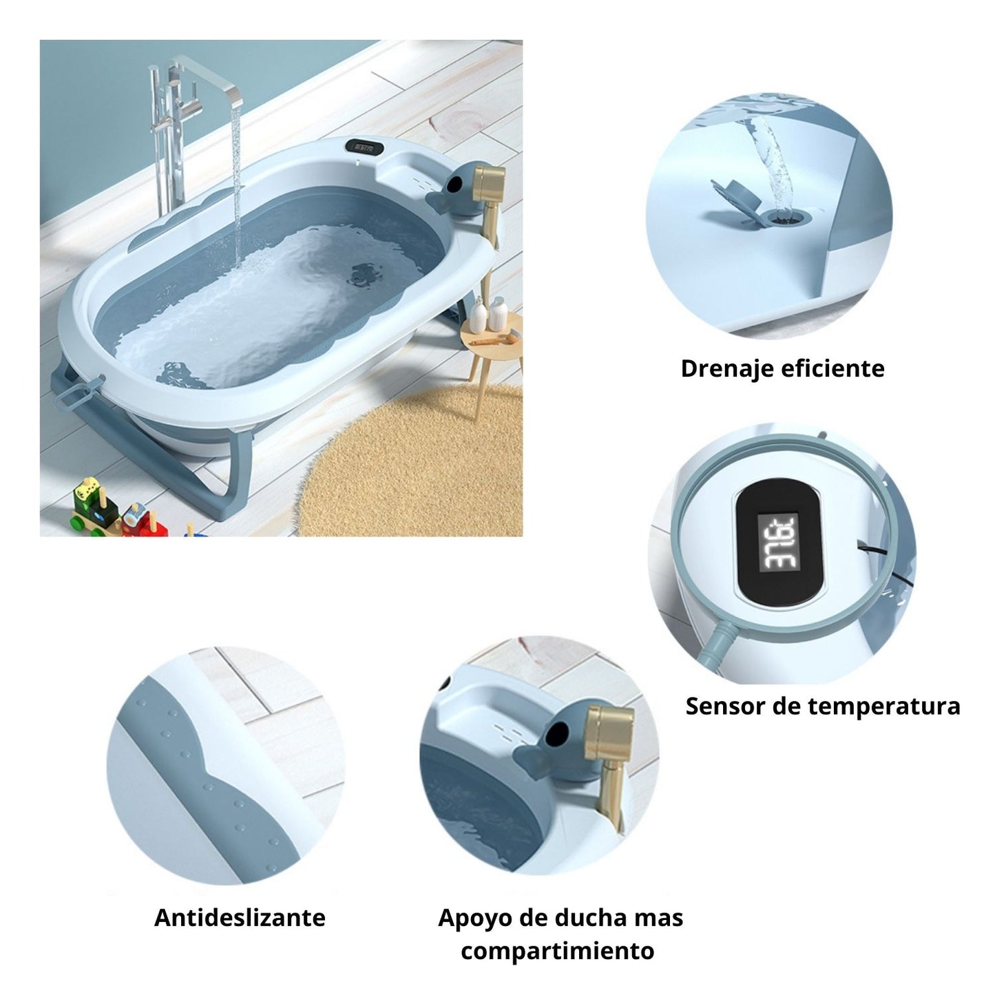 Pack Dulces Sueños y Baños Cuna Colecho L-Dream + Bañera azul
