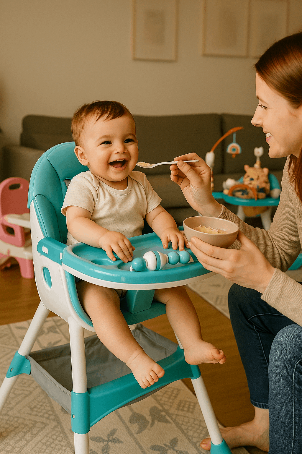 Silla de comer para bebé celeste