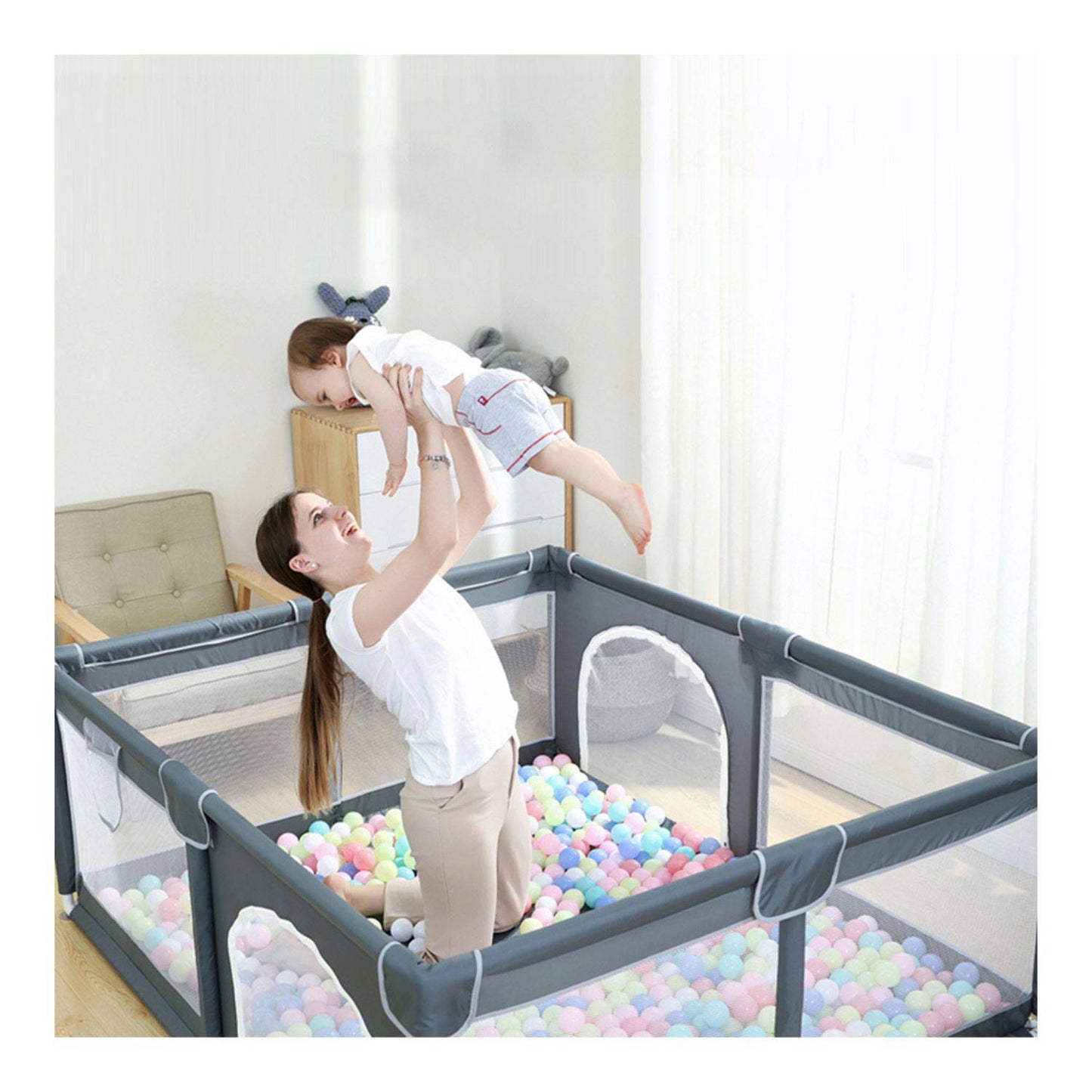 Corral para bebe de seguridad incluye accesorios 150x180cm