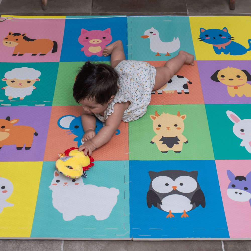 Alfombra Goma eva para bebe Diseño animales granja 1,2 x 1,2 mts