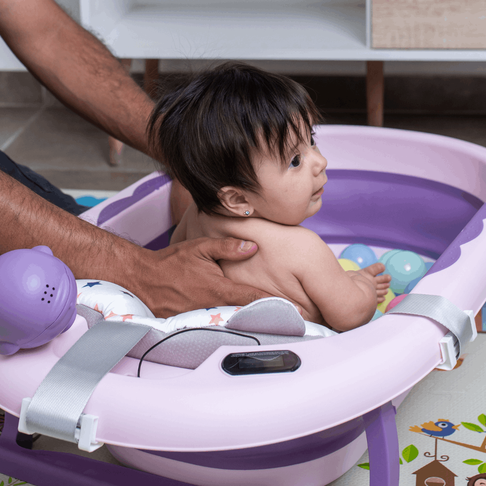 Bañera plegable con termómetro morada incluye cojin 