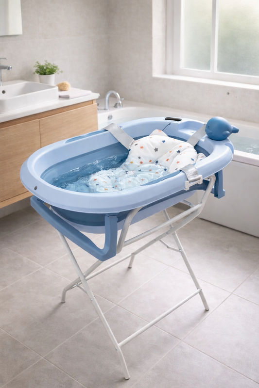 Bañera plegable con soporte para bebé azul