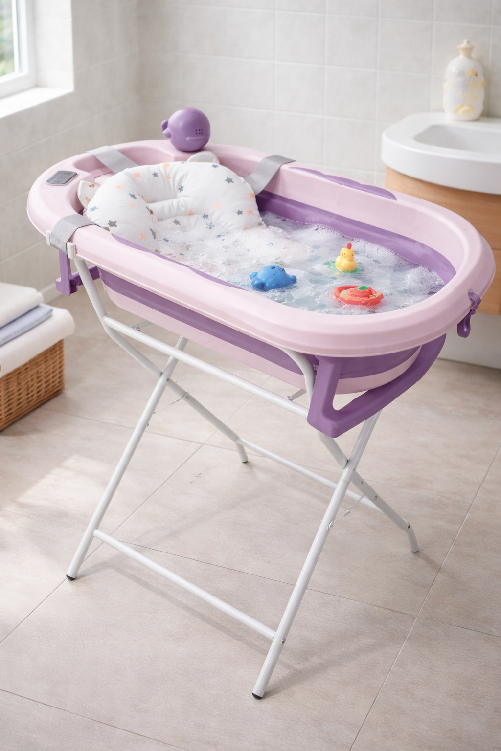 Bañera plegable con soporte para bebé Morado