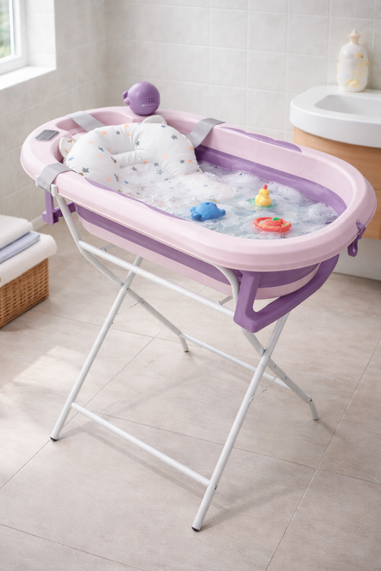 Bañera plegable con soporte para bebé Morado