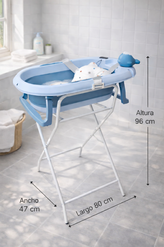 Bañera plegable con soporte para bebé azul