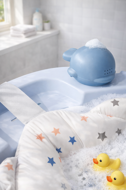 Bañera plegable con soporte para bebé azul
