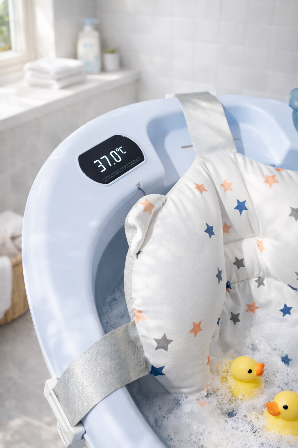 Bañera plegable con soporte para bebé azul