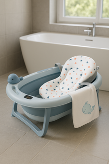 Bañera plegable con termómetro azul incluye cojin