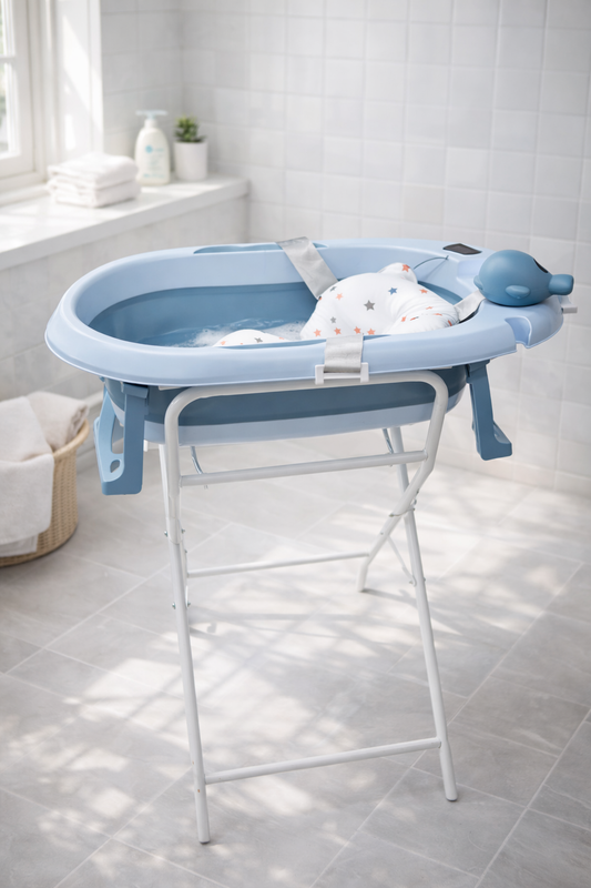 Bañera plegable con soporte para bebé azul