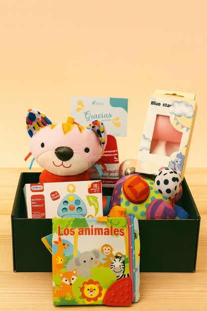 Box Sensorial de Estimulación para Bebé – 5 Artículos de Desarrollo Temprano. Gato