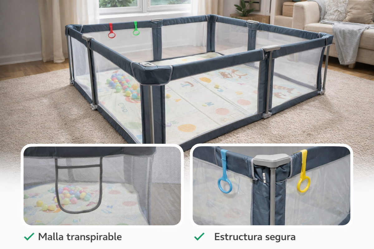 PREVENTA Corral de seguridad plegable para bebé 150×180 cm con accesorios