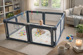 PREVENTA Corral de seguridad plegable para bebé 180×200 cm con accesorios gris