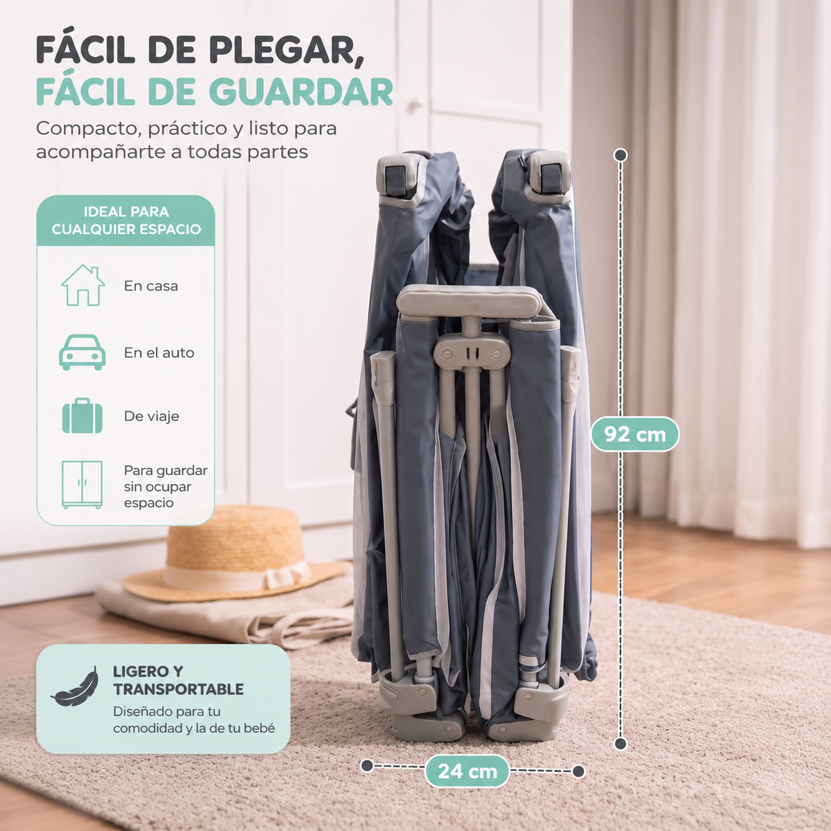Corral de seguridad plegable para bebé 150×180 cm con accesorios gris