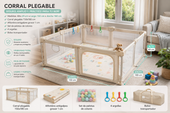 PREVENTA Corral de seguridad plegable para bebé 150×180 cm con accesorios beige