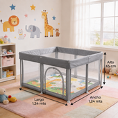 Corral para bebe de seguridad plegable  124x124cm+ Alfombra antigolpe Gris