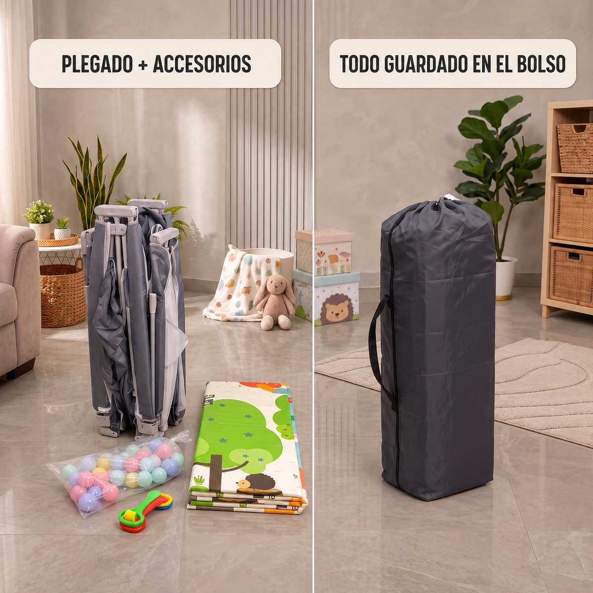 PREVENTA Corral de seguridad plegable para bebé 180×200 cm con accesorios gris