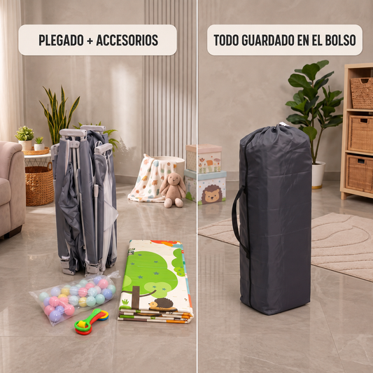 Corral de seguridad plegable para bebé 180×200 cm con accesorios gris