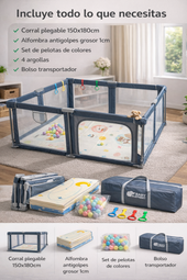 PREVENTA Corral de seguridad plegable para bebé 150×180 cm con accesorios