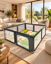Corral de seguridad plegable para bebé 180×200 cm con accesorios gris