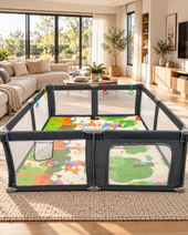 Corral de seguridad plegable para bebé 180×200 cm con accesorios gris
