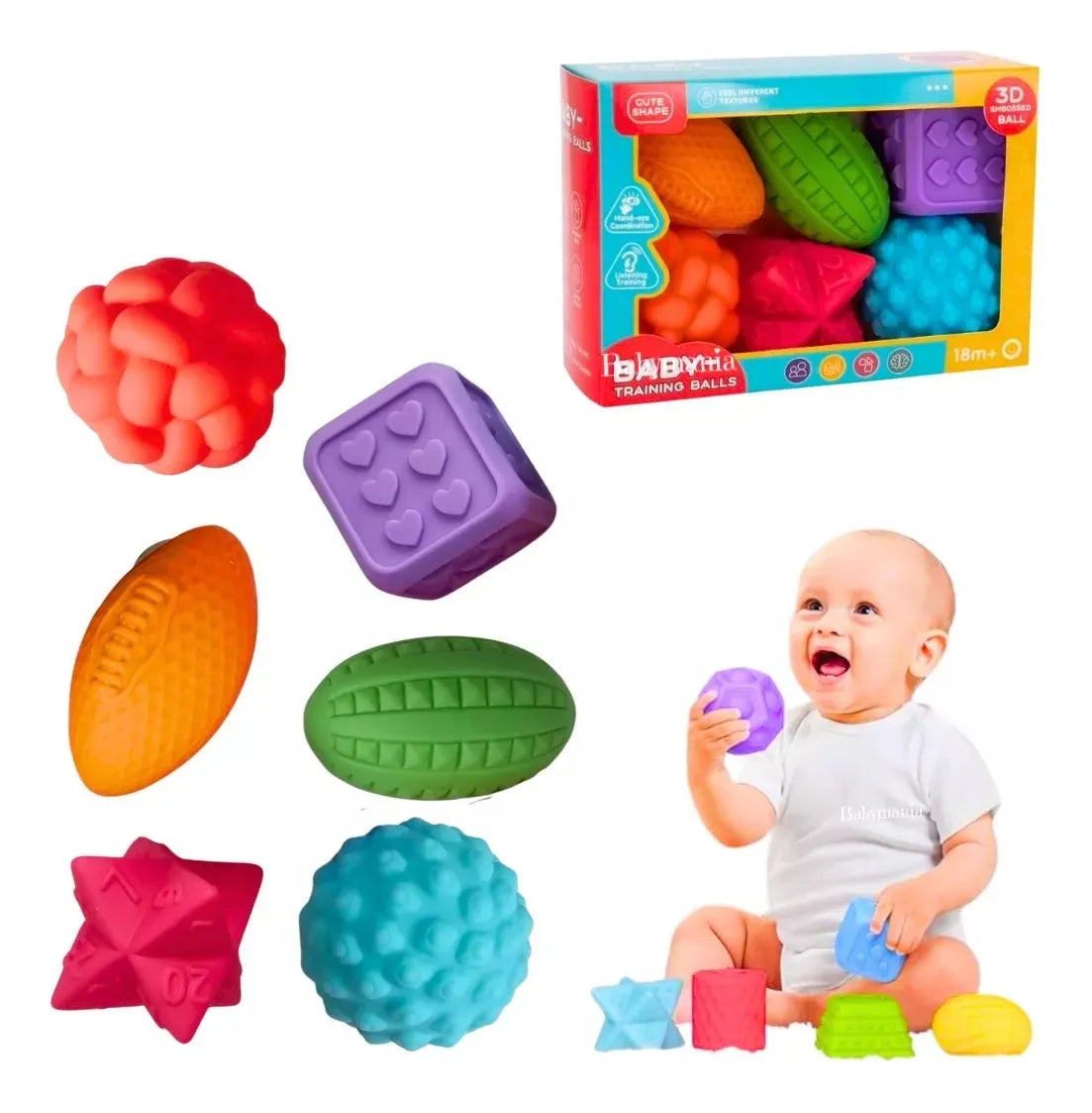 Set 6 Pelotas Texturizadas 3D – Estimulación Sensorial
