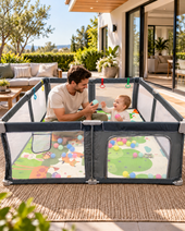 Corral de seguridad plegable para bebé 180×200 cm con accesorios gris