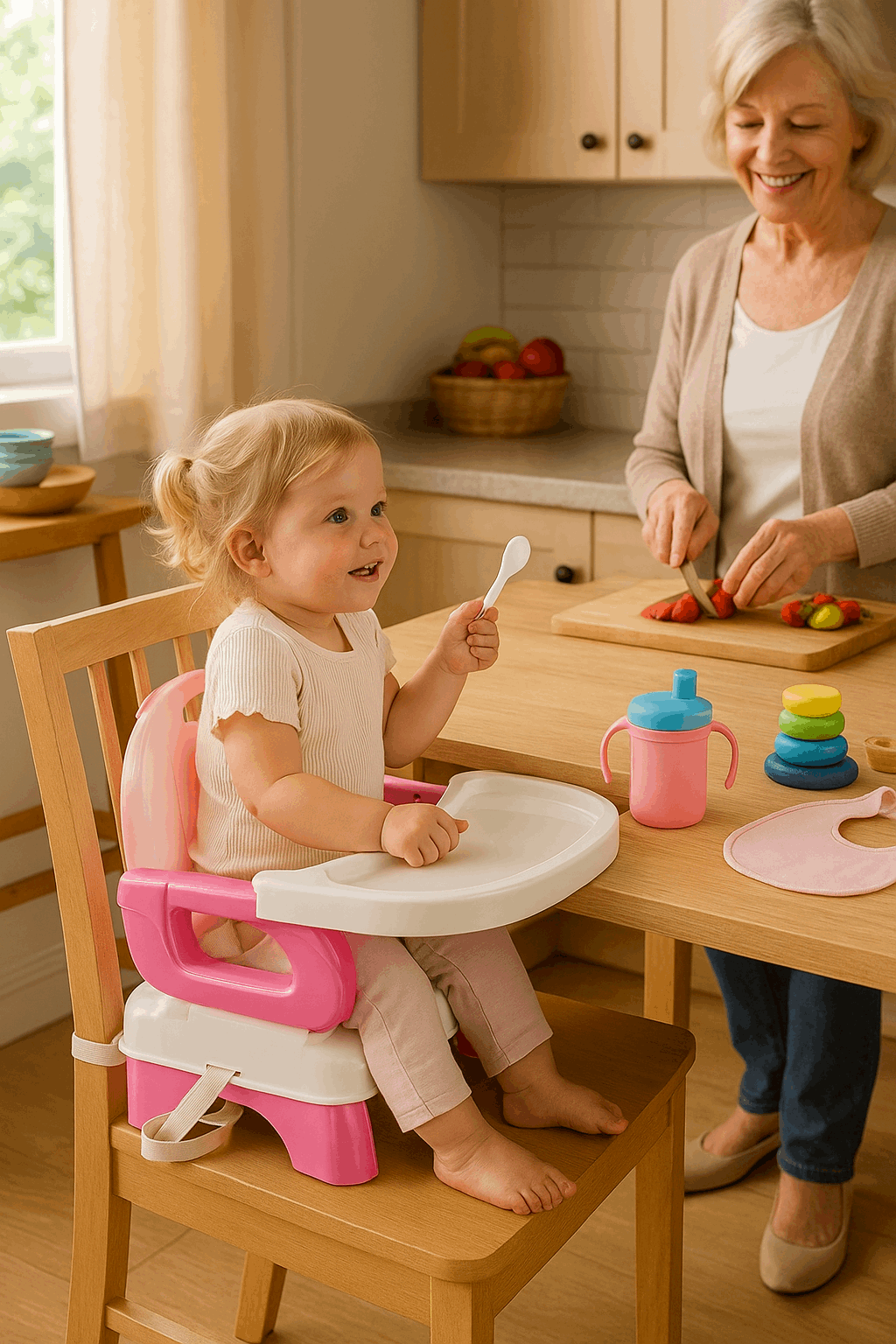 Silla de comer portatil para bebe rosado