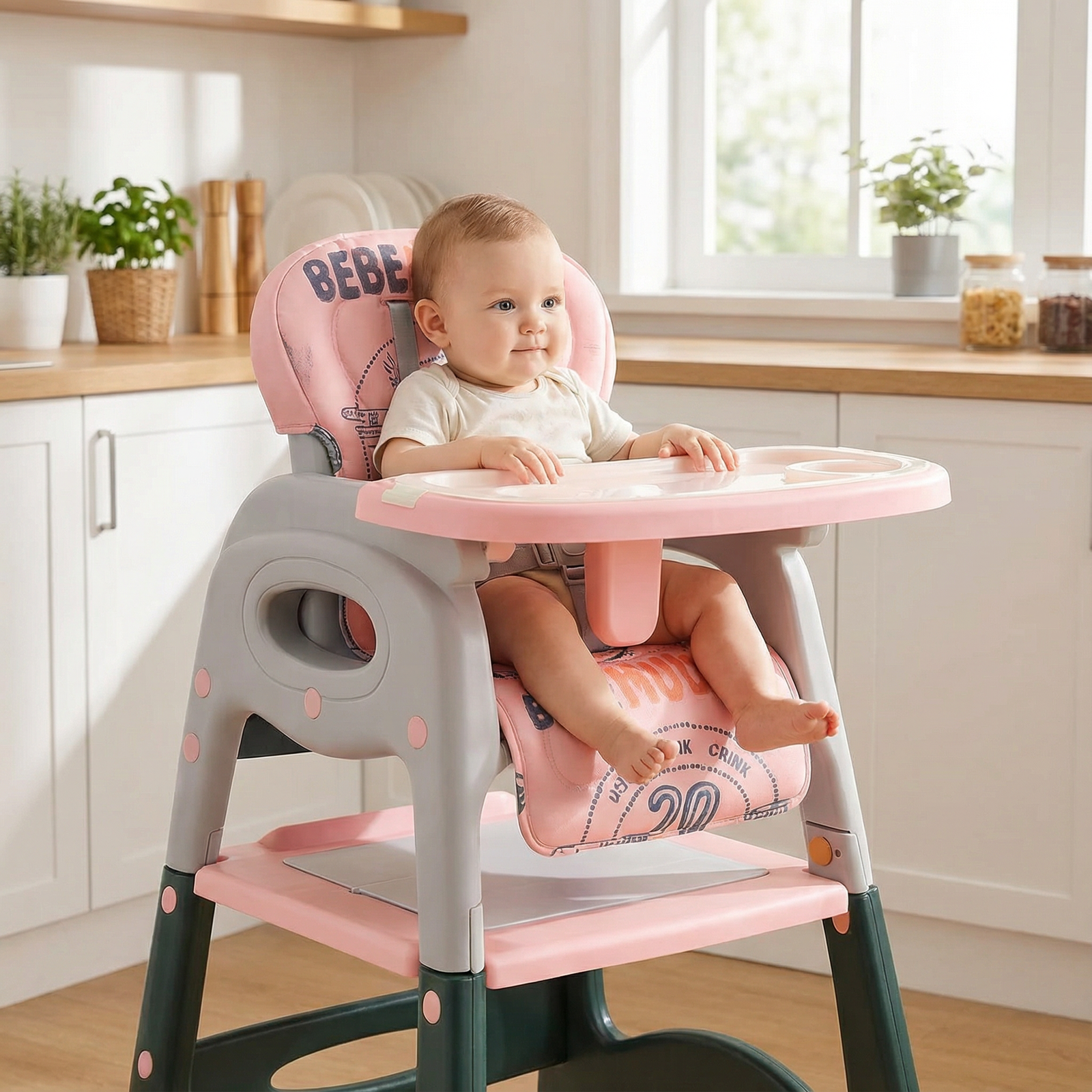 Silla de comer para bebe 3 en 1 multifunciones rosada