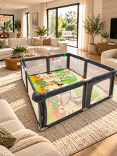 Corral de seguridad plegable para bebé 180×200 cm con accesorios gris