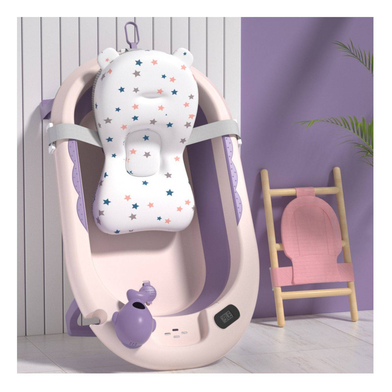 Bañera plegable con termómetro morada incluye cojin