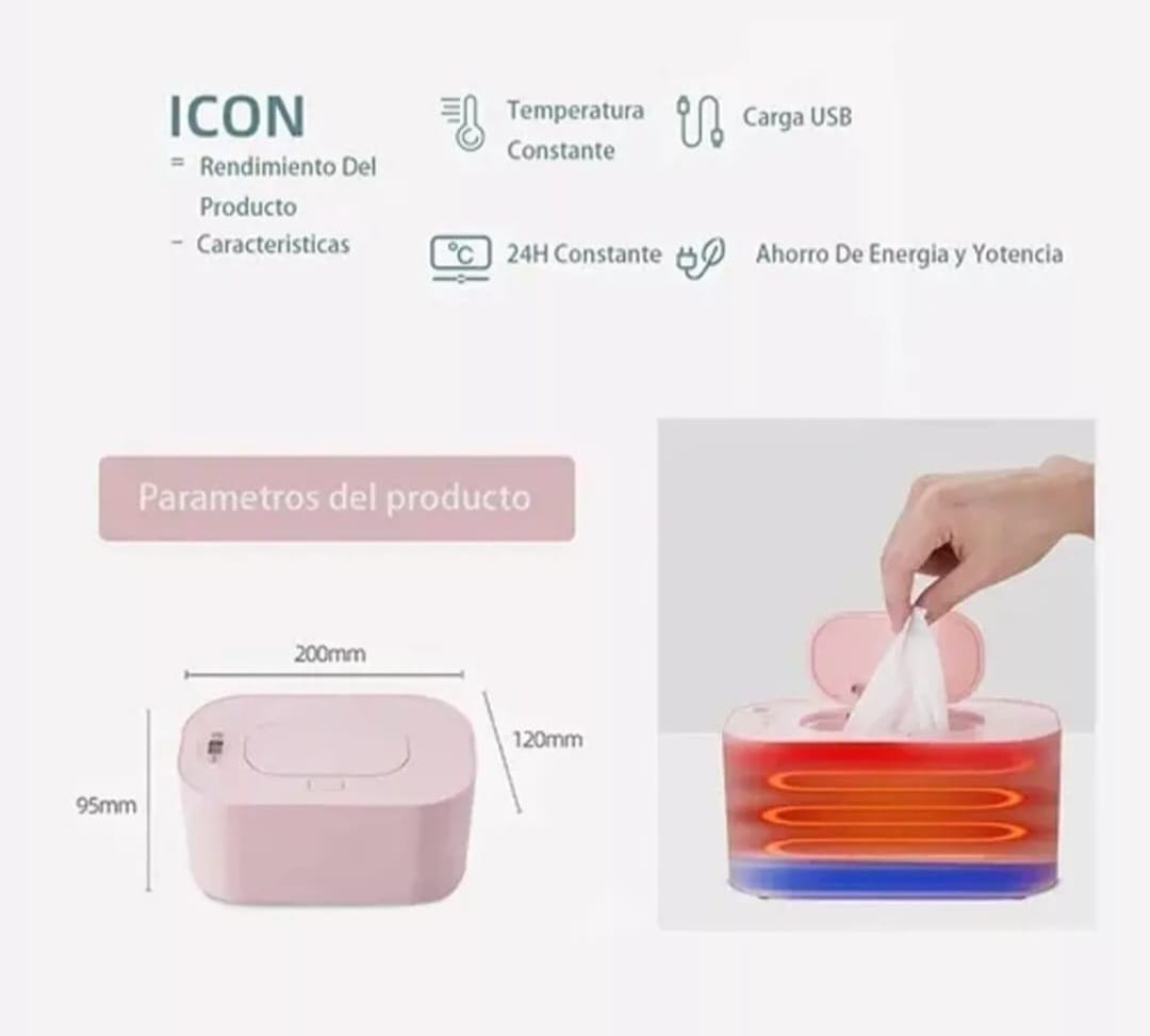 Calentador de toallitas húmedas para Bebe - color Rosado - BABY ELEPHANT