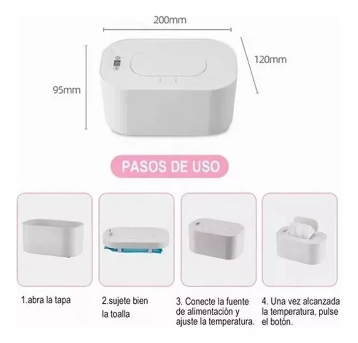 Calentador de toallitas húmedas para Bebe - color Rosado - BABY ELEPHANT