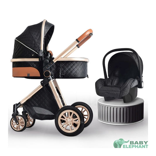 Coche Cuna Con Silla Nido Tantor Accesorios + Bolso - Negro - BABY ELEPHANT