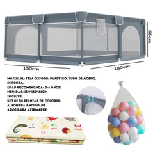 Corral para bebe de seguridad incluye accesorios 150x180cm
