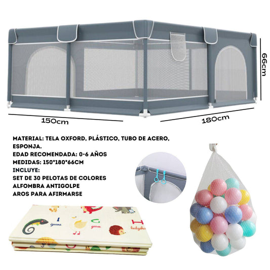 Corral para bebe de seguridad incluye accesorios 150x180cm