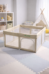 PREVENTA Corral para bebe de seguridad plegable + Alfombra antigolpe Beige
