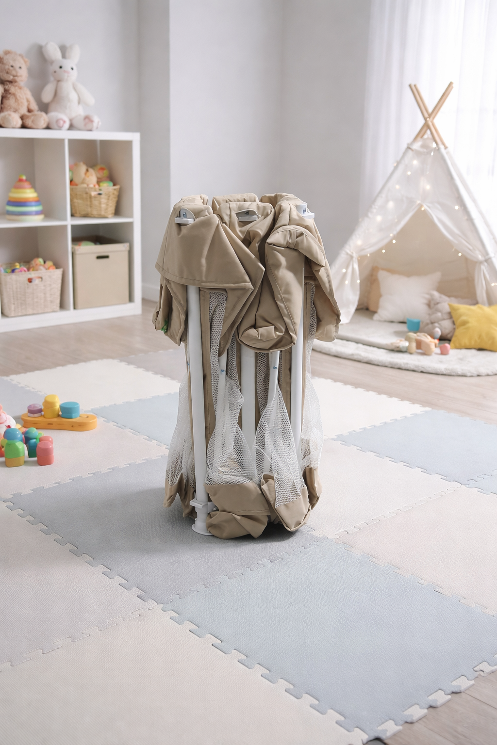 PREVENTA Corral para bebe de seguridad plegable + Alfombra antigolpe Beige