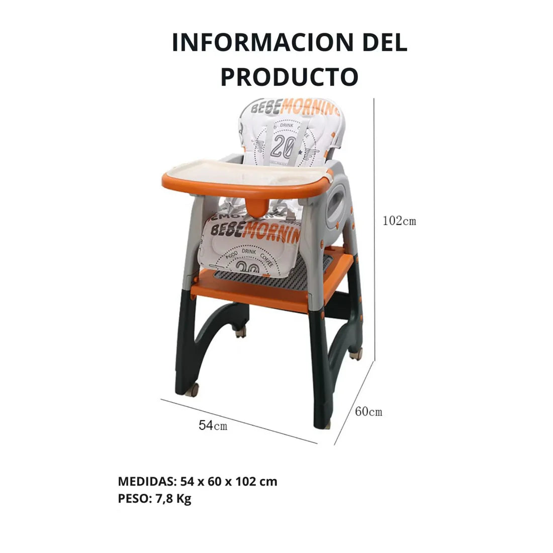 Silla de comer para bebe 3 en 1 multifunciones rosada