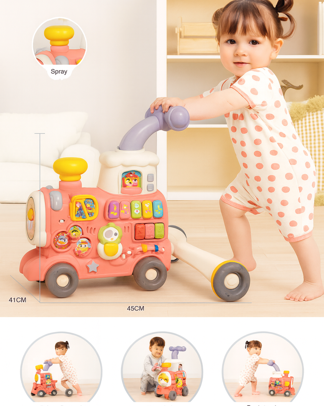 Caminadora Correpasillo Tren 3 en 1 rosada 🚂✨