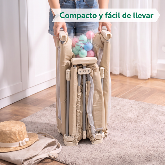 Corral de seguridad plegable para bebé 150×180 cm con accesorios beige