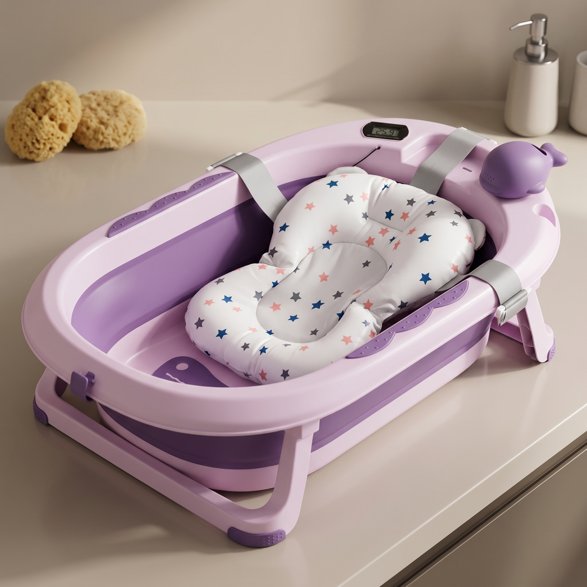 Bañera plegable con termómetro morada incluye cojin