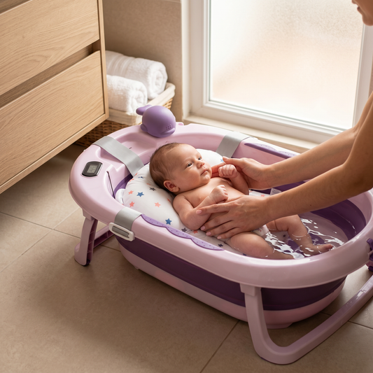 Bañera plegable con termómetro morada incluye cojin