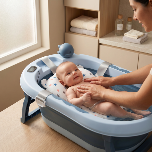 Bañera plegable con termómetro azul incluye cojin