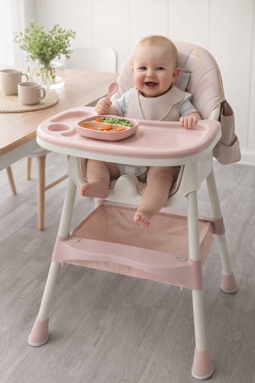 Silla de comer para bebé rosada