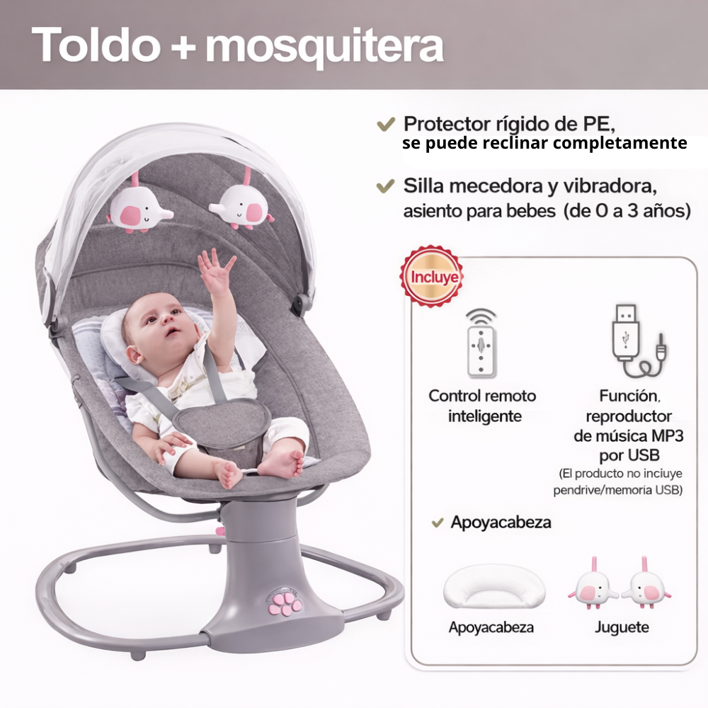 Silla mecedora para bebé musical  3 en 1