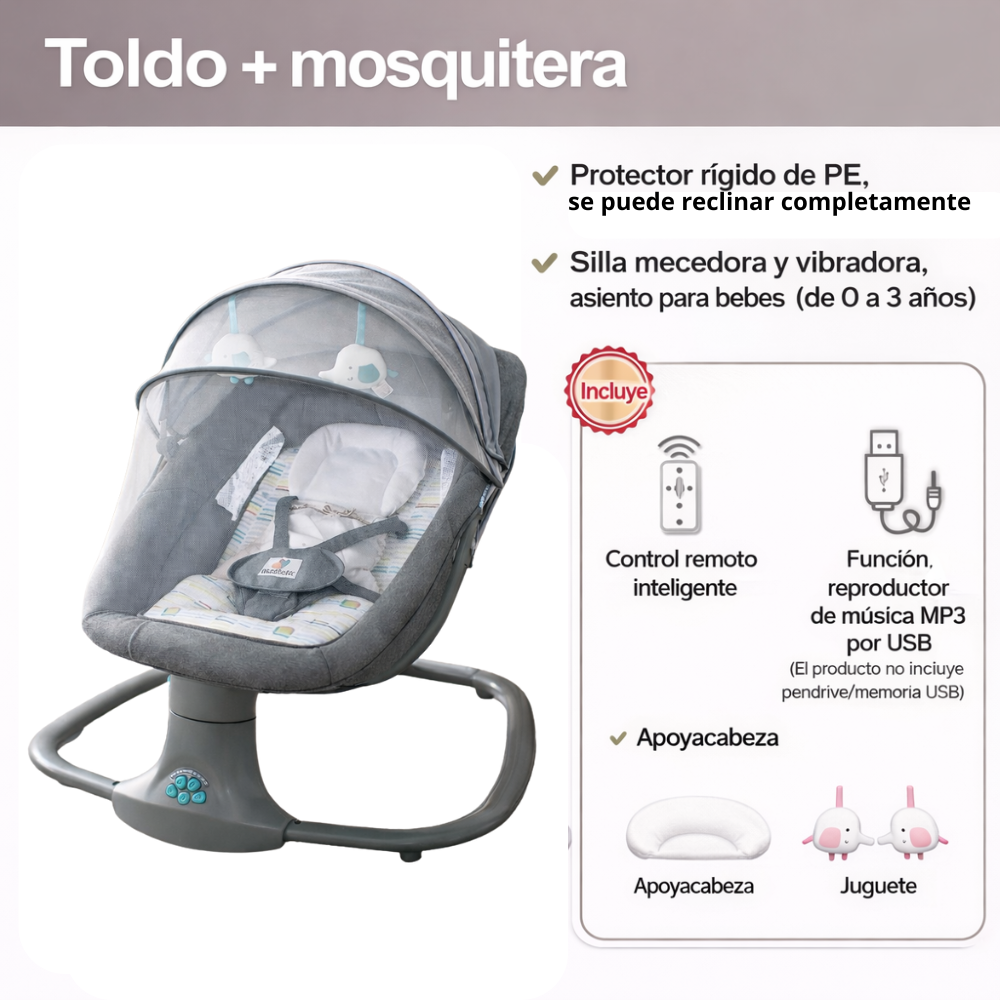 Silla mecedora para bebé musical  3 en 1